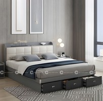 2 Giường Ngủ Gỗ Công Nghiệp Bọc Nệm Màu Xám