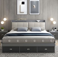 1 Giường Ngủ Gỗ Công Nghiệp Bọc Nệm Màu Xám