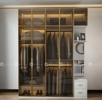 1 Tủ Áo Cánh Kính Chữ L Khung Nhôm Tích Hợp Kệ Trang Trí Cao Cấp