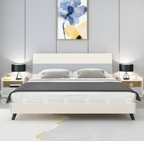 2 Giường Ngủ Gỗ Công Nghiệp Chân Thấp Màu Trắng Phối Xám