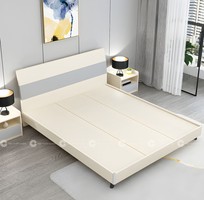 1 Giường Ngủ Gỗ Công Nghiệp Chân Thấp Màu Trắng Phối Xám