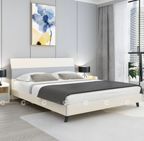 Giường Ngủ Gỗ Công Nghiệp Chân Thấp Màu Trắng Phối Xám
