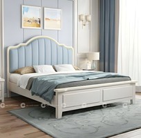 Giường Ngủ Gỗ Tự Nhiên Sơn Trắng Bọc Nệm Đầu Giường