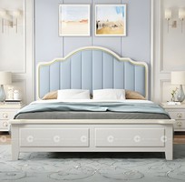 1 Giường Ngủ Gỗ Tự Nhiên Sơn Trắng Bọc Nệm Đầu Giường