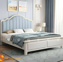 2 Giường Ngủ Gỗ Tự Nhiên Sơn Trắng Bọc Nệm Đầu Giường