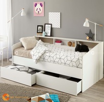 Giường Ngủ MDF Melamine Màu Trắng Có Kệ Hiện Đại