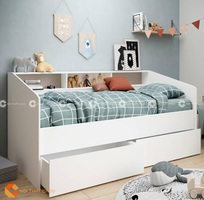 1 Giường Ngủ MDF Melamine Màu Trắng Có Kệ Hiện Đại