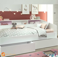 2 Giường Ngủ MDF Melamine Màu Trắng Có Kệ Hiện Đại