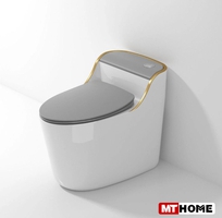 Bồn Cầu Trứng Trắng Viền Vàng Nắp Xám Cao Cấp MTBC-558