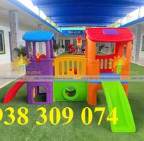 Nhà leo cầu trượt trẻ em,Bộ nhà leo cầu trượt 2 khối đa năng