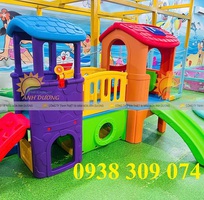 2 Nhà leo cầu trượt trẻ em,Bộ nhà leo cầu trượt 2 khối đa năng