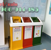 1 Thùng rác 3 ngăn composite ngoài trời 3 màu phân loại rác sinh hoạt
