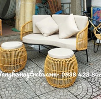 3 Bàn ghế sofa mây nhựa ngoài trời