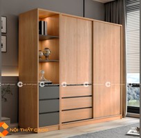 Tủ Quần Áo Gỗ Công Nghiệp Cửa Lùa Có Hộc Kéo Cao Cấp