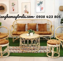 6 Bàn ghế sofa mây tự nhiên tay cuộn phòng khách