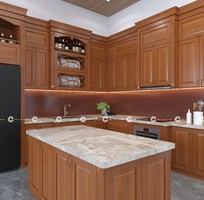 Tủ Bếp Gỗ Xoan Đào Kết Hợp Bàn Đảo Hiện Đại, Tiện Nghi