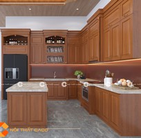 2 Tủ Bếp Gỗ Xoan Đào Kết Hợp Bàn Đảo Hiện Đại, Tiện Nghi