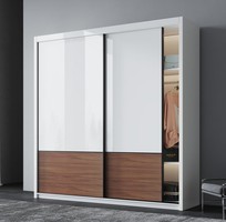 2 Tủ Quần Áo Gỗ Công Nghiệp MDF Cánh Lùa Màu Trắng Hiện Đại