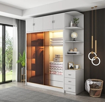 1 Tủ Quần Áo Cánh Kính Màu Trắng Kết Hợp Kệ Trang Trí