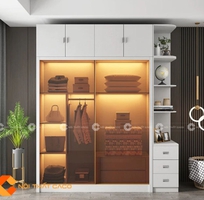 Tủ Quần Áo Cánh Kính Màu Trắng Kết Hợp Kệ Trang Trí