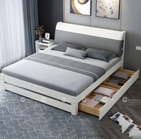 1 Giường Ngủ Gỗ Công Nghiệp Bọc Đầu Nệm Màu Trắng Phối Xám