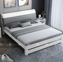 2 Giường Ngủ Gỗ Công Nghiệp Bọc Đầu Nệm Màu Trắng Phối Xám