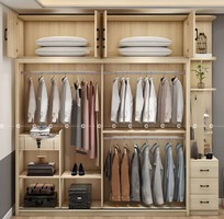 2 Tủ Quần Áo Cửa Lùa Màu Vàng Vân Gỗ Hiện Đại