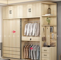 1 Tủ Quần Áo Cửa Lùa Màu Vàng Vân Gỗ Hiện Đại