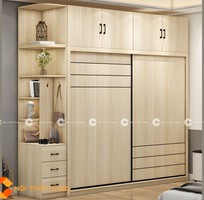 Tủ Quần Áo Cửa Lùa Màu Vàng Vân Gỗ Hiện Đại