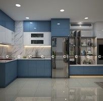 Tủ Bếp Gỗ Công Nghiệp MDF Màu Xanh Phối Trắng Đẹp Tiện Nghi
