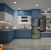 2 Tủ Bếp Gỗ Công Nghiệp MDF Màu Xanh Phối Trắng Đẹp Tiện Nghi