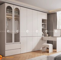 Tủ Quần Áo Gỗ Công Nghiệp Tích Hợp Bàn Trang Điểm Tiện Ích