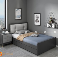 Giường Ngủ Gỗ Công Nghiệp Màu Xám Chì Bọc Đầu Nệm
