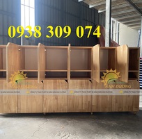 1 Tủ cặp mầm non gỗ cao su, tủ đựng balo mầm non MDF