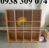 3 Tủ cặp mầm non gỗ cao su, tủ đựng balo mầm non MDF