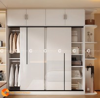 Tủ Quần Áo Cửa Lùa Màu Trắng Có Kệ Trang Trí Hiện Đại