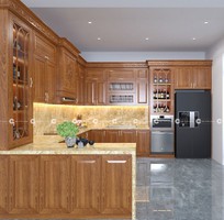 Tủ Bếp Gỗ Xoan Đào Thiết Kế Chữ U Tiện Dụng