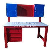 Bàn nguội cơ khí mặt gỗ kết hợp bảng treo, bàn thao tác cơ khí