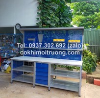 9 Bàn nguội cơ khí mặt gỗ kết hợp bảng treo, bàn thao tác cơ khí