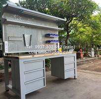 13 Bàn nguội cơ khí mặt gỗ kết hợp bảng treo, bàn thao tác cơ khí