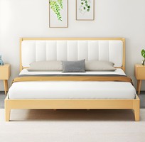 2 Giường Ngủ Gỗ Tự Nhiên Chân Thấp Bọc Nệm Hiện Đại