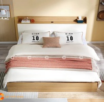 Giường Ngủ Gỗ Công Nghiệp MDF Màu Vân Gỗ Kèm Kệ Hiện Đại