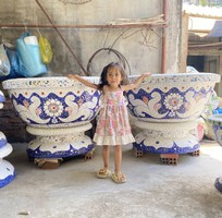 4 Chậu đắp tay , cẩn miểng chén dĩa, khảm mảnh sành sứ thủ công mỹ nghệ