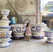 6 Chậu đắp tay , cẩn miểng chén dĩa, khảm mảnh sành sứ thủ công mỹ nghệ