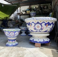 7 Chậu đắp tay , cẩn miểng chén dĩa, khảm mảnh sành sứ thủ công mỹ nghệ