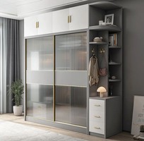 1 Tủ Quần Áo Cánh Kính Cửa Lùa Màu Trắng Phối Xám