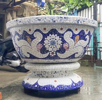 1 Chậu hoa đắp sành sứ, cẩn miểng thủ công mỹ nghệ