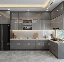 Tủ Bếp Gỗ Công Nghiệp Phủ Acrylic Chữ L Cao Cấp Tủ Bếp Gỗ Công Nghiệp Phủ Acrylic Chữ L Cao Cấp