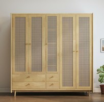 2 Tủ Quần Áo Gỗ Sồi Phủ Sơn Tự Nhiên Đan Mây Hiện Đại