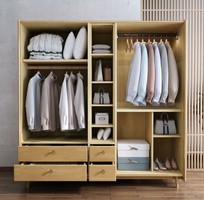 1 Tủ Quần Áo Gỗ Sồi Phủ Sơn Tự Nhiên Đan Mây Hiện Đại